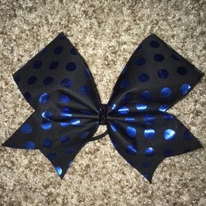 Black Cheer Bow With Sparkly Blue Polka Dots
